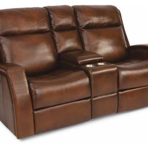 Mustang Power Reclining Loveseat with Console and Power Headrests