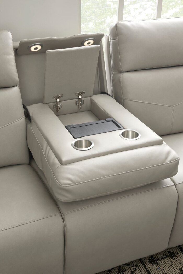Vernon Dove Grey Fabric Power Reclining Sofa with Power Headrests, Lumbar, Heat & Massage - Image 5