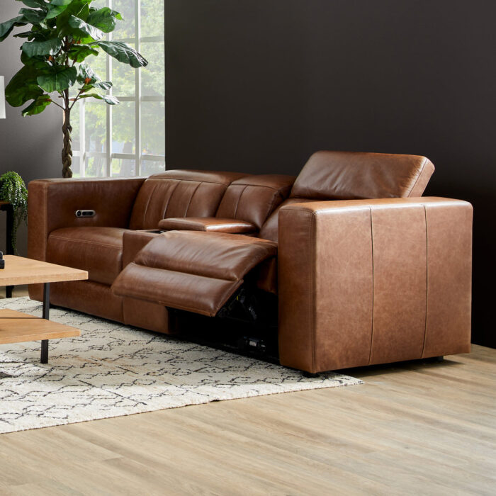 Austin Chestnut Leather Power Reclining Loveseat with Console and Power Headrests - Image 5