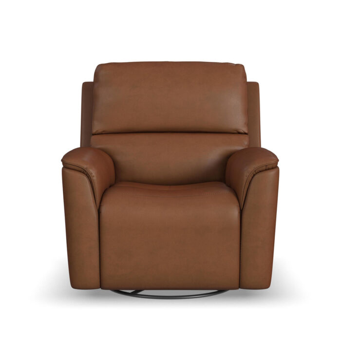 Henry Caramel Leather Power Swivel Gliding Recliner with Power Headrest, Lumbar, Heat & Massage - Image 2