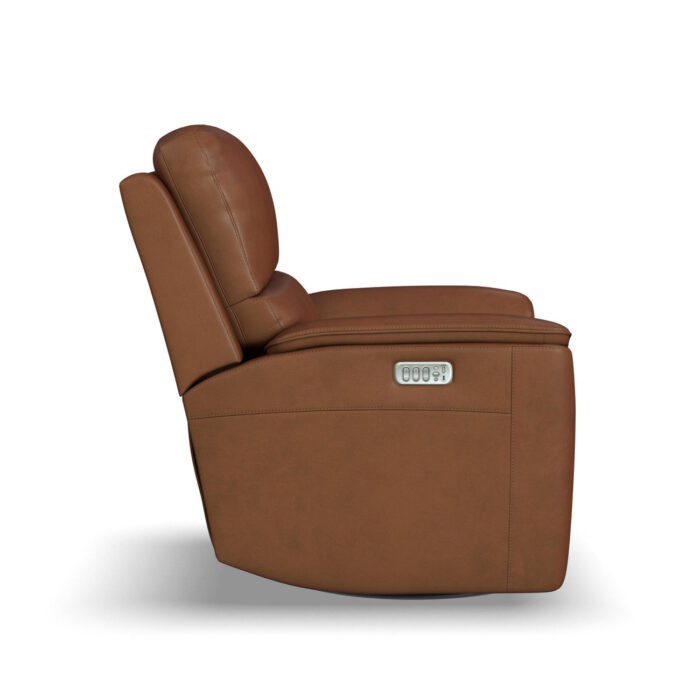 Henry Caramel Leather Power Swivel Gliding Recliner with Power Headrest, Lumbar, Heat & Massage - Image 3