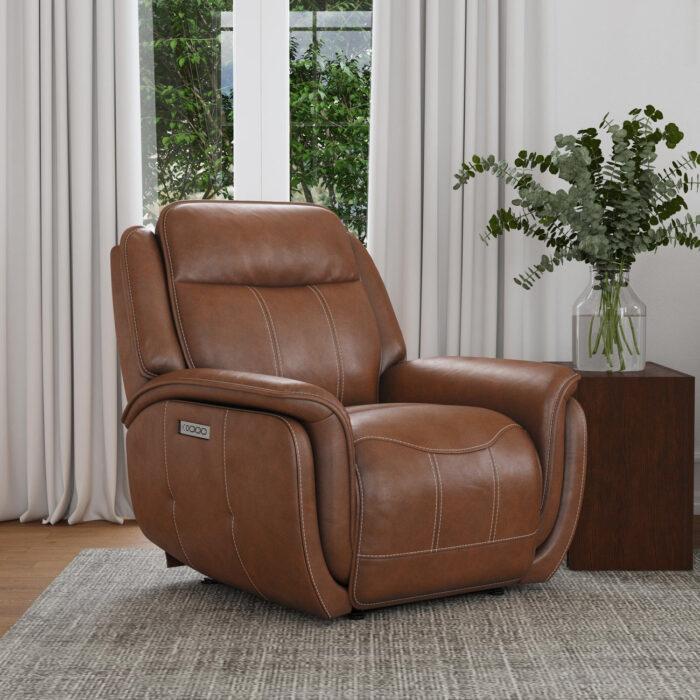 Swift Hazelnut Leather Power Recliner with Power Headrest & Lumbar - Image 2