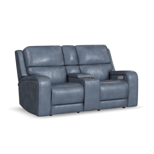Oasis Storm Leather Power Reclining Loveseat with Console