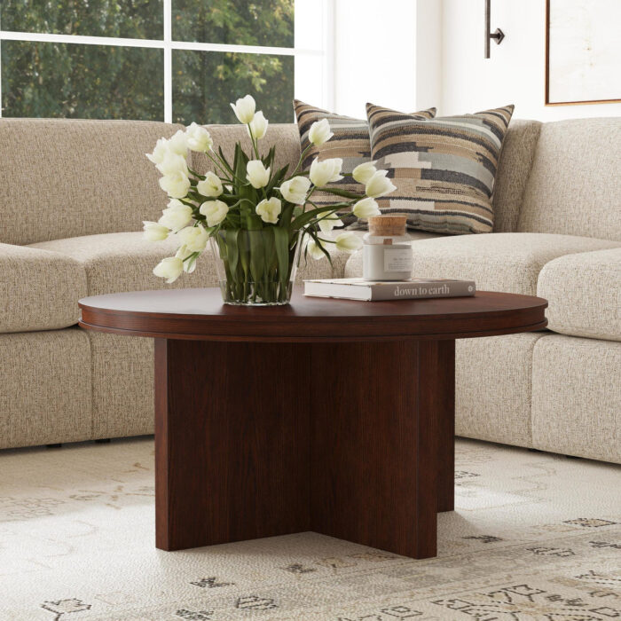 Waterfall Brown Round Coffee Table - Image 5