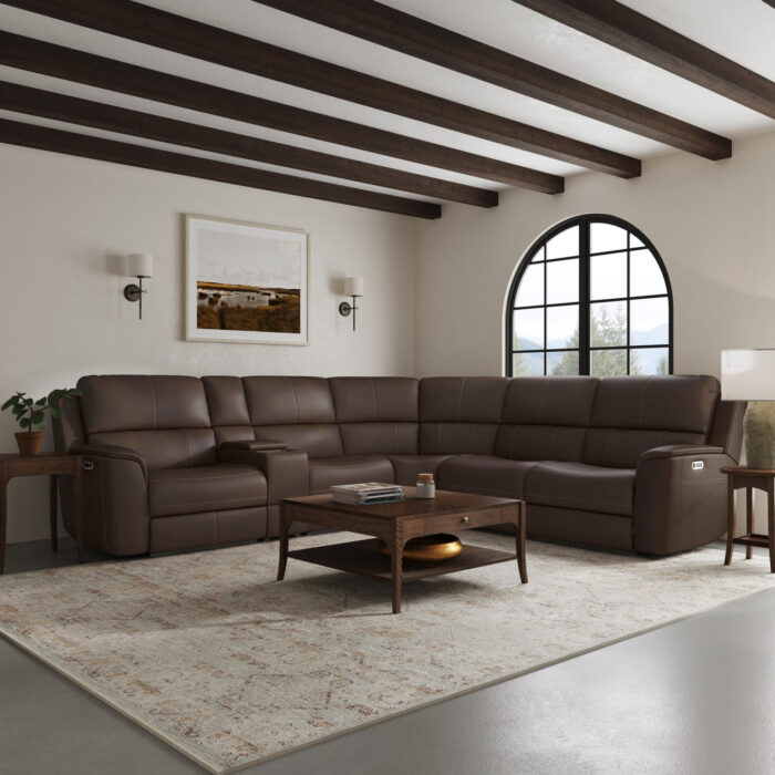 Henry Leather Power Reclining Sectional with Power Headrests & Lumbar - Image 3
