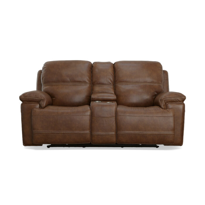 Fenwick Cognac Leather Power Reclining Loveseat with Console & Power Headrests - Image 2