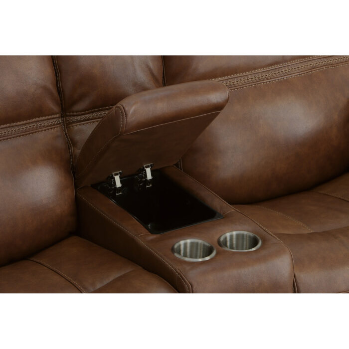 Fenwick Cognac Leather Power Reclining Loveseat with Console & Power Headrests - Image 3